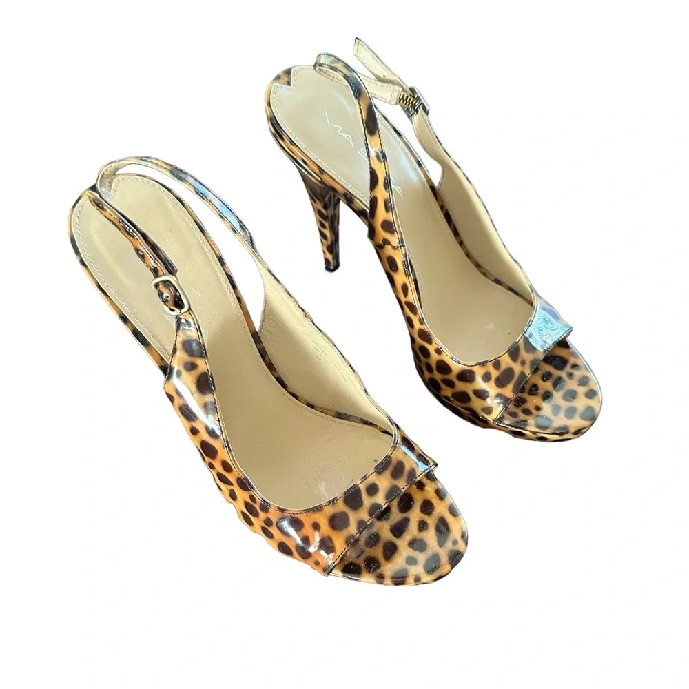 VIA SPIGA ANIMAL PRINT SLINGBACK STRAP PLATFORM STILETTOS SANDAL SHOES 8